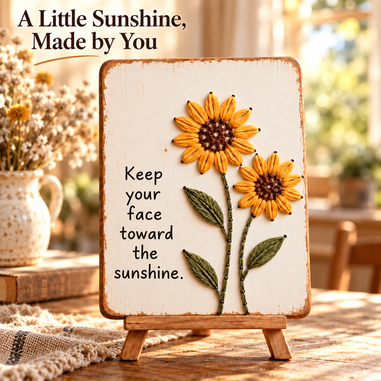 Finished sunflower DIY floral yarn art plaque