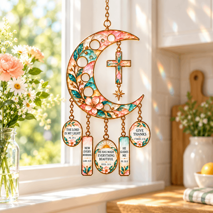 ✨🌙 Crescent Moon of Faith – Scripture Cross Hanging Ornament✝️