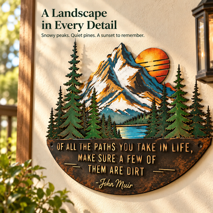 ⛰️John Muir Quote Metal Wall Art – Mountain Peaks & Pine Forest Design