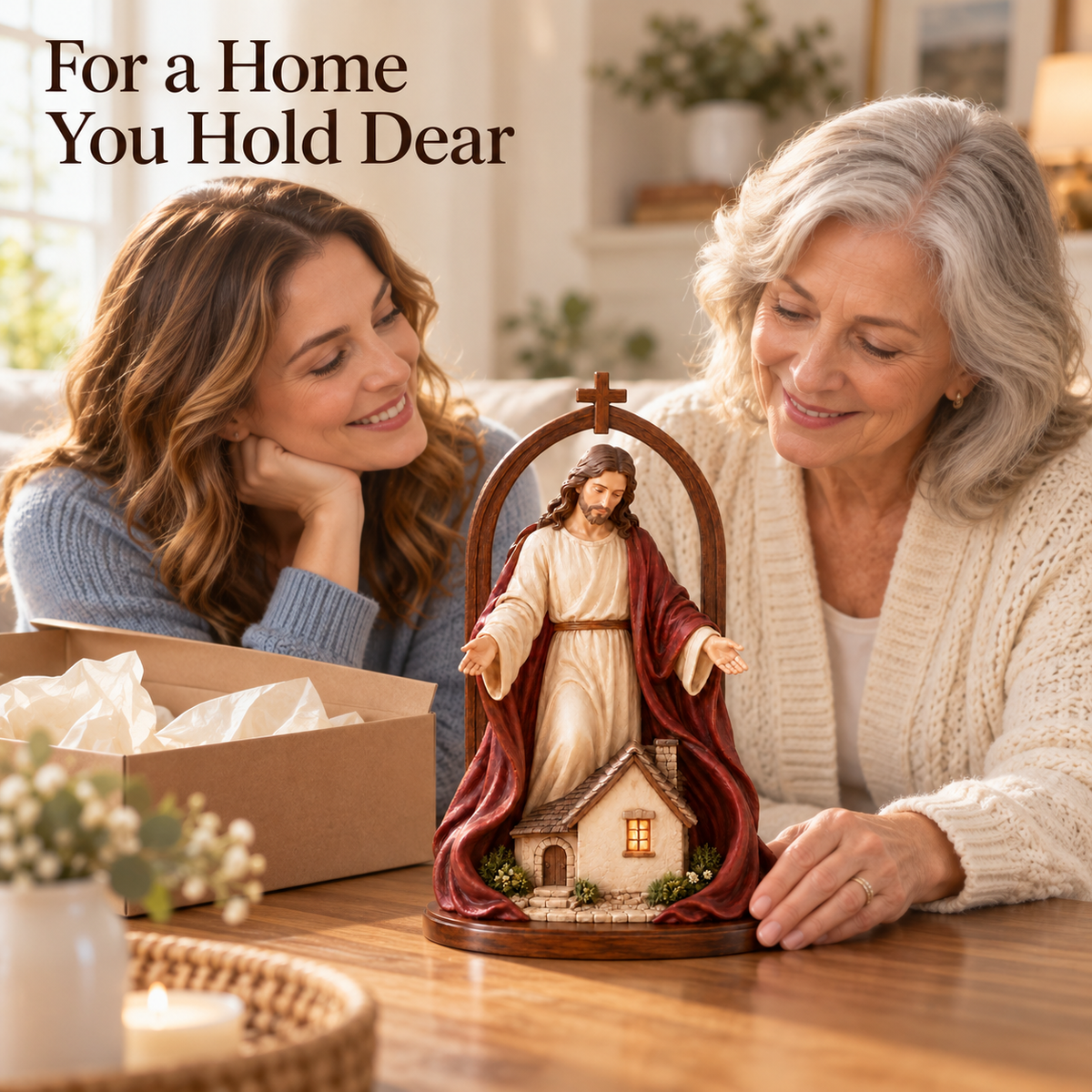 ✝️ Held in His Love – Jesus Sheltering Home Lighted Figurine