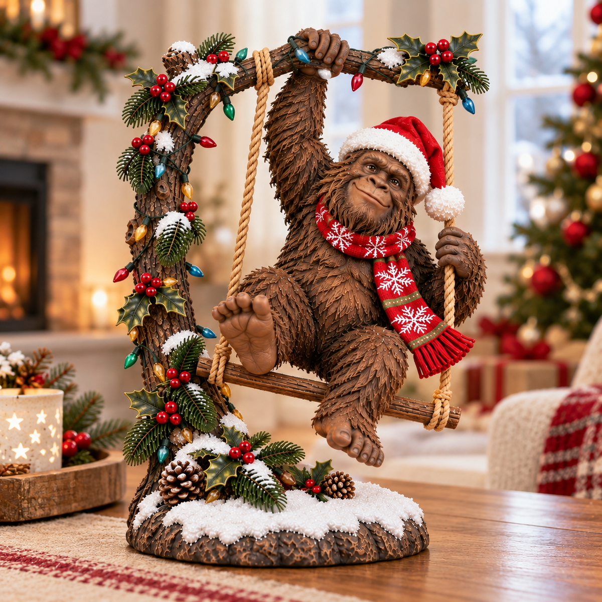 🎄👣 Merry Forest Mischief – Lighted Christmas Sasquatch Figurine ✨