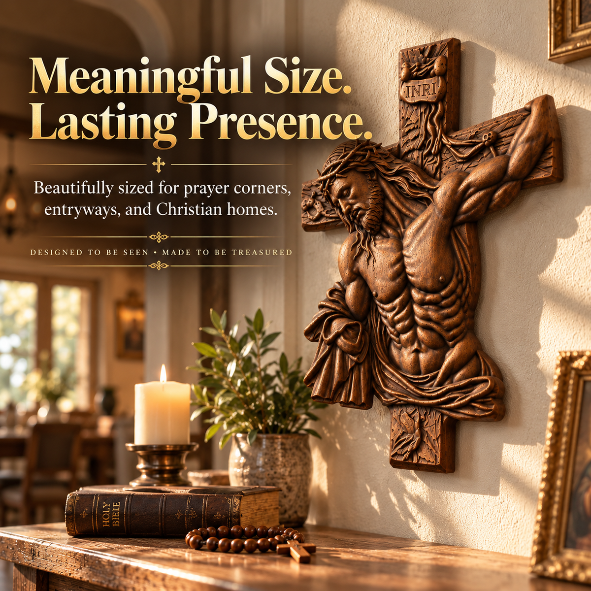 Faith & Grace™ Hand-Carved Wooden Crucifix – Jesus Christ Wall Cross