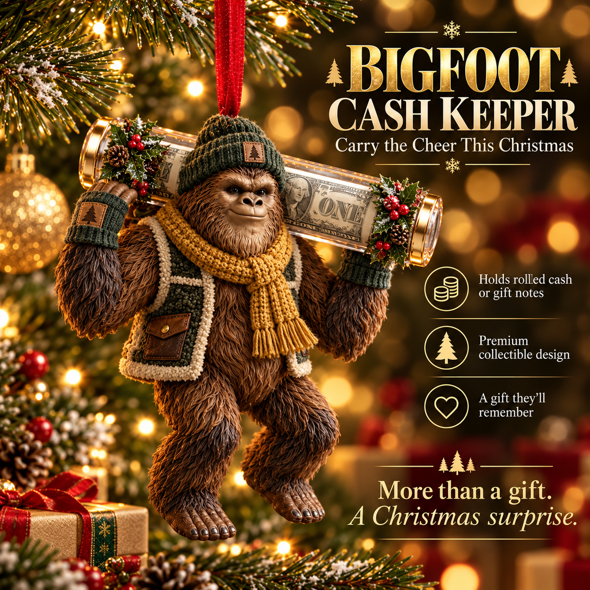 🎄👣 Bigfoot Cash Keeper™ – 15 Funny Christmas Cash Holder Ornaments 💵🎁