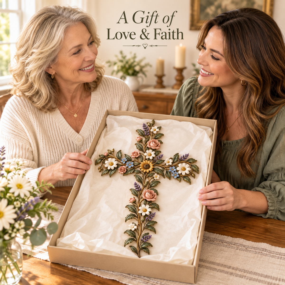 ✝️ Faith in Bloom — Floral Cross Wall Decor