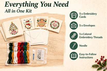 🌲 Christmas Hand Embroidery Card DIY Kit | Stitch Your Way Into the Christmas Spirit ✨ 🎁