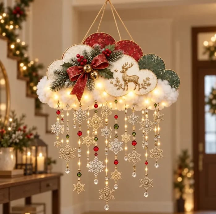 Vintage glowing snowfall cloud holiday display