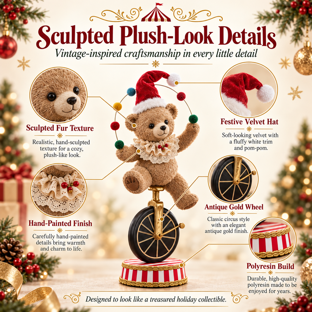 Christmas Unicycle Circus Friends™ Vintage Holiday Animal Figurines