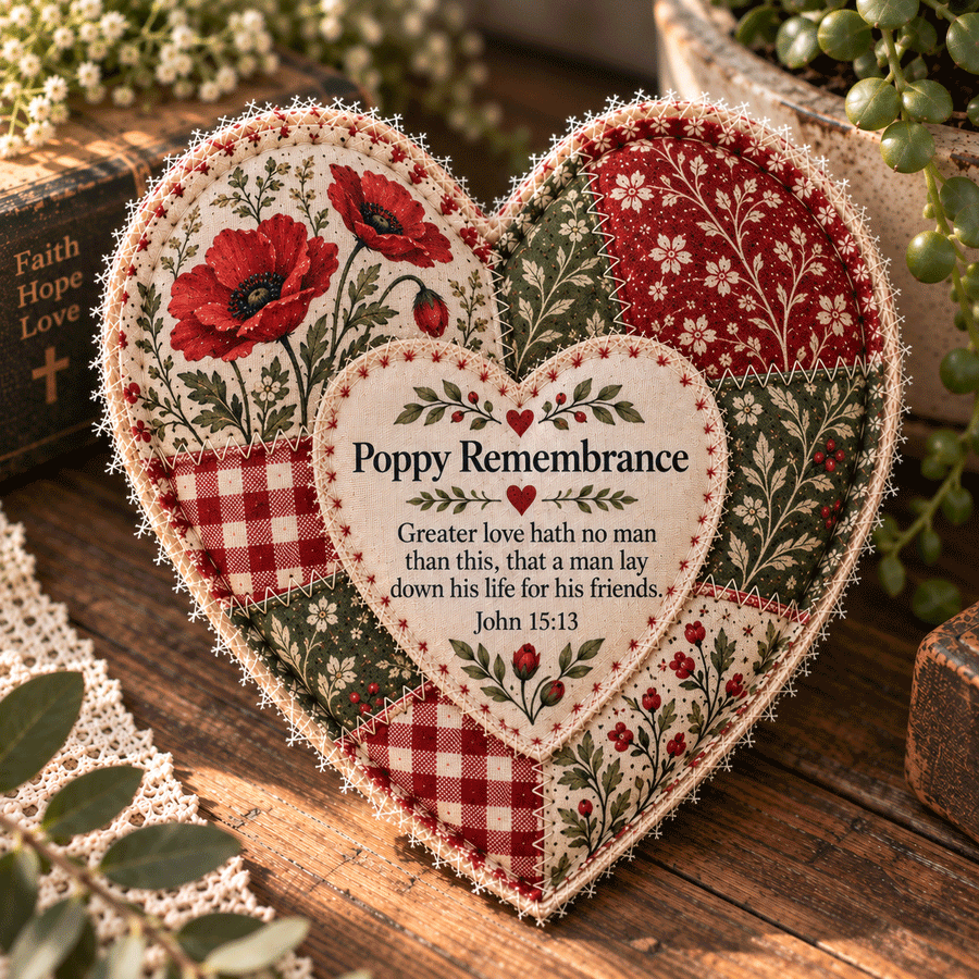 Poppy Remembrance Patchwork Heart