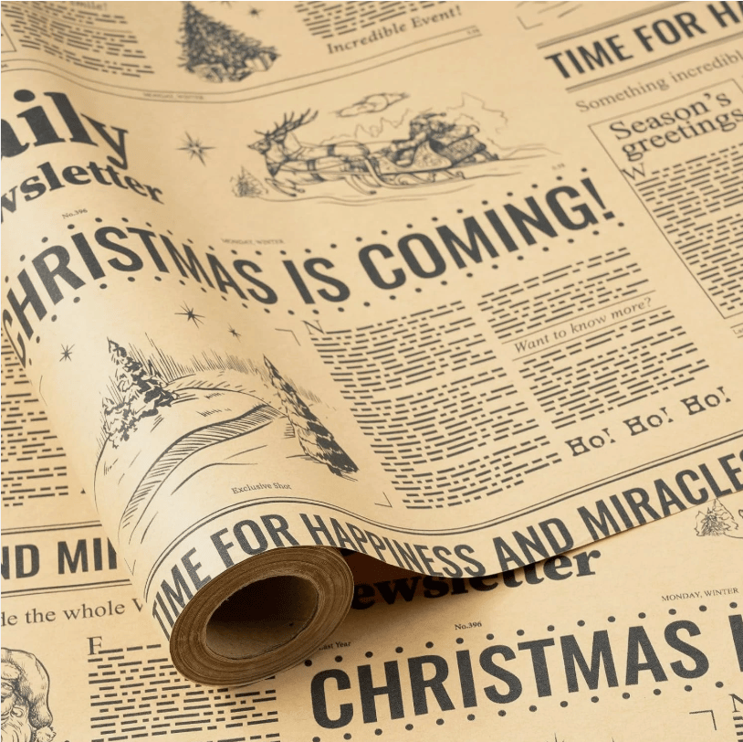 🔥😍Retro Christmas Newsprint Paper Roll📰🎁