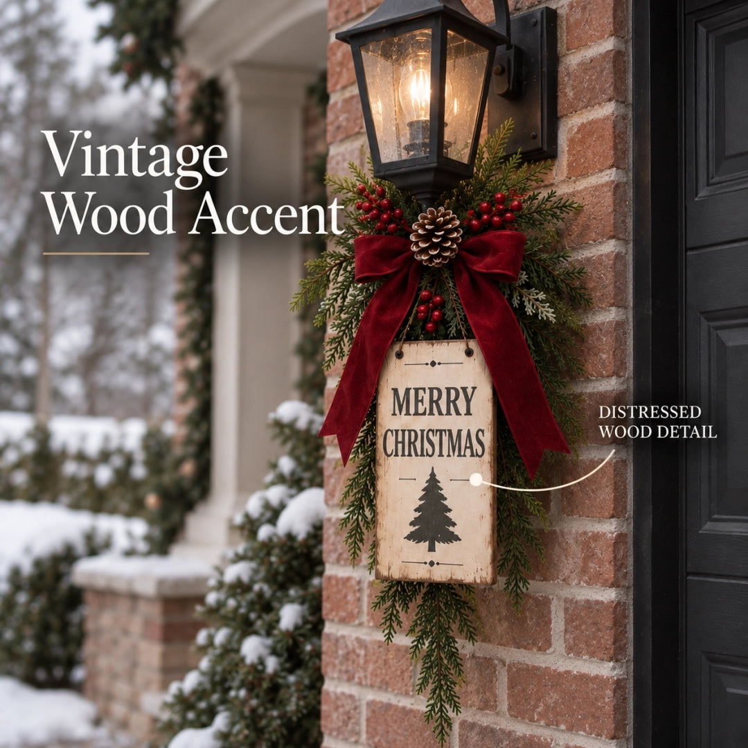 Vintage Merry Christmas wood sign detail