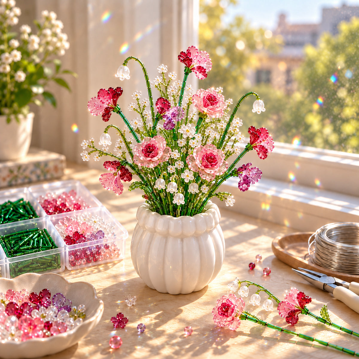 🧘Relaxing & Beginner-Friendly- ✨DIY Beaded Wildflower Bouquet Kit – Handmade Crystal Flower Craft Set