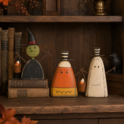 Primitive Halloween Wooden Figurines Set of 3