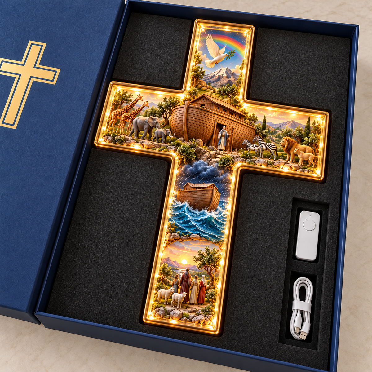 ✝️Noah’s Ark Lighted Story Cross – A Beautiful Reminder of Faith & Hope
