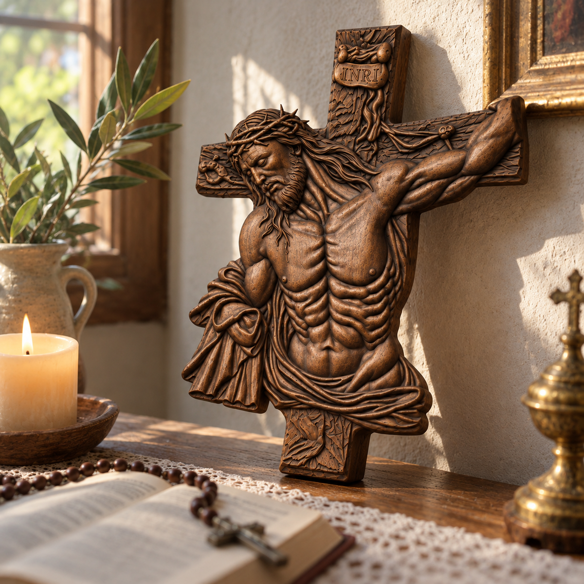 Faith & Grace™ Hand-Carved Wooden Crucifix – Jesus Christ Wall Cross