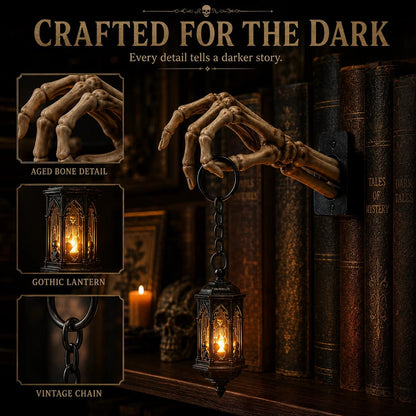 ⏳ Last Day 49% OFF – 💀Skeleton Hand Lantern – Gothic Warm Glow Bookshelf Décor