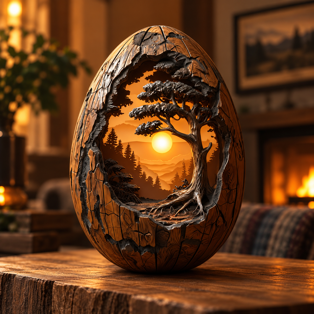 🔥100% Hand-Carved-✨Egg Wood Sculpture