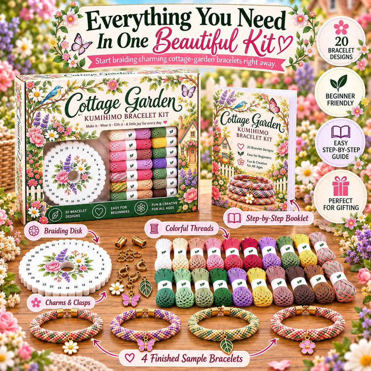 🌸Cottage Bloom Bracelet-Making Kit – ✨Beginner DIY Friendship Bracelet Craft Set