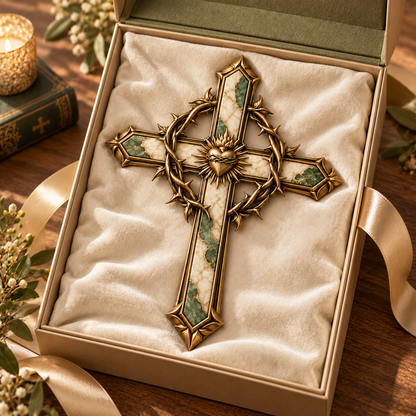 ✝️ Sacred Heart of Grace™ – Crown of Thorns Metal Cross Wall Decor