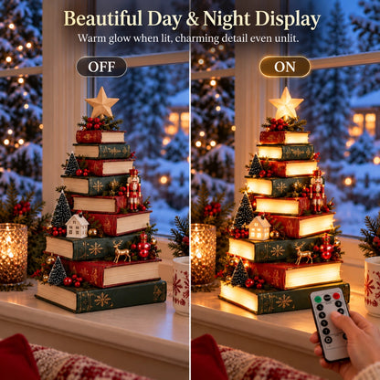 🎄Starlit Storybook Tree – Lighted Book Stack Decor with Remote