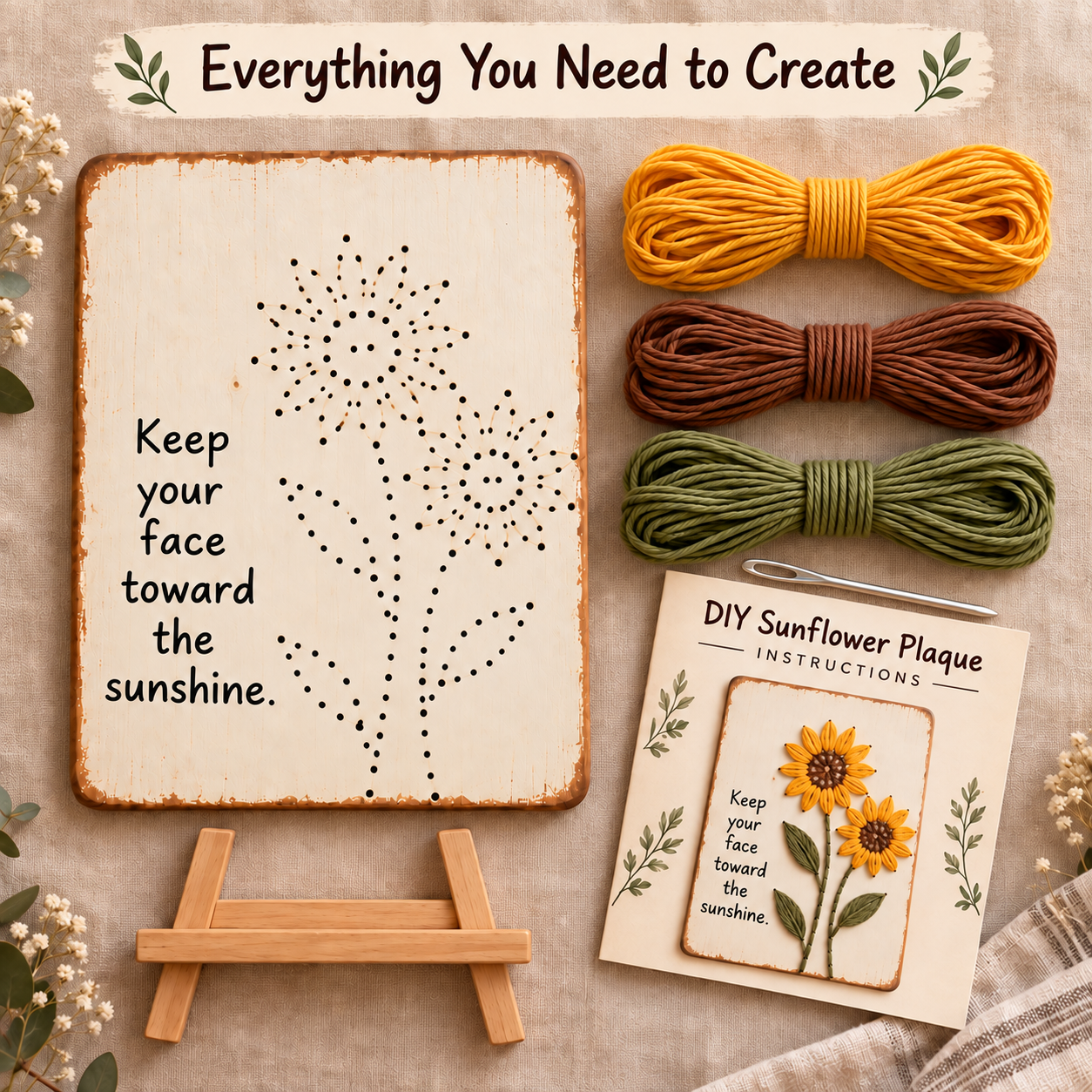 Sunflower DIY floral art kit contents