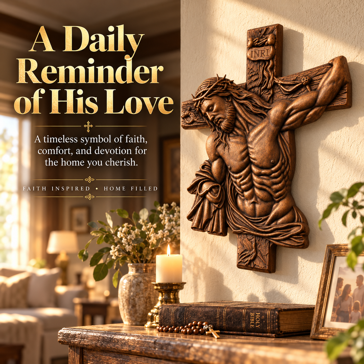 Faith & Grace™ Hand-Carved Wooden Crucifix – Jesus Christ Wall Cross