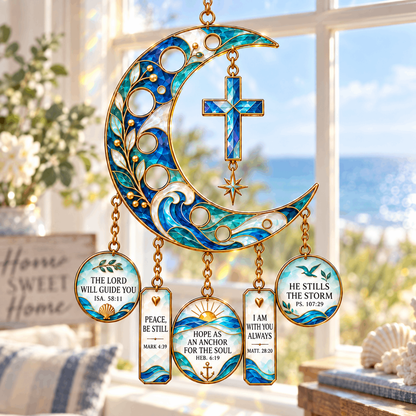 ✨🌙 Crescent Moon of Faith – Scripture Cross Hanging Ornament✝️