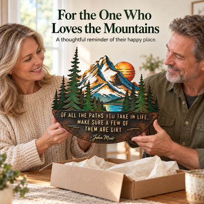 ⛰️John Muir Quote Metal Wall Art – Mountain Peaks & Pine Forest Design