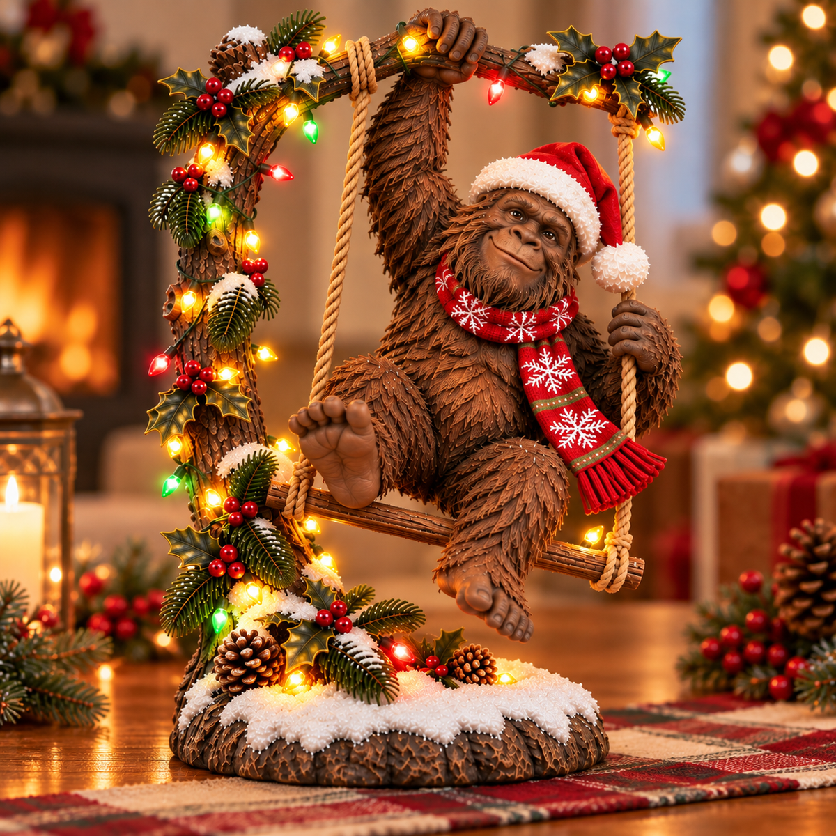 🎄👣 Merry Forest Mischief – Lighted Christmas Sasquatch Figurine ✨