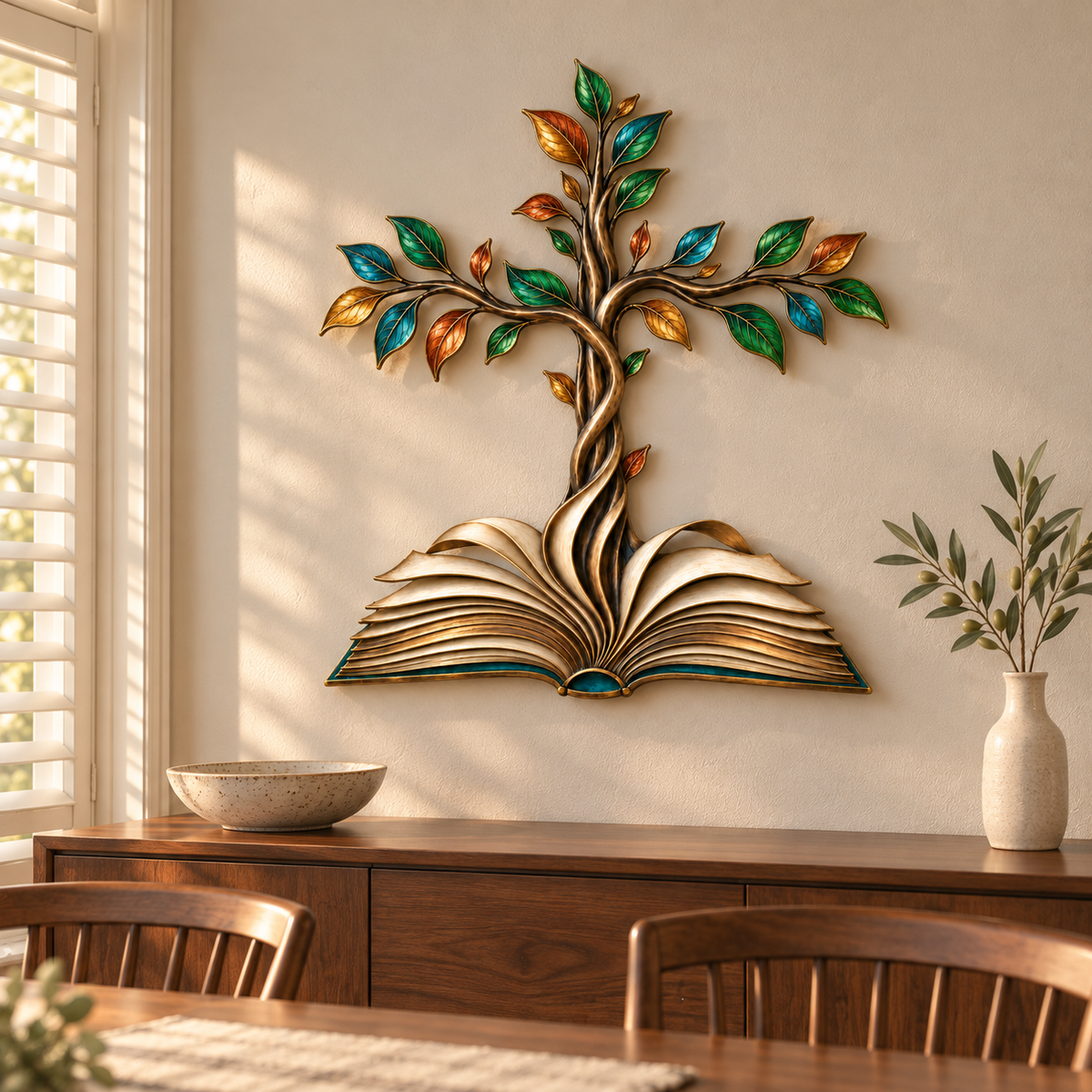✝️📖Rooted in Grace – Book & Cross Tree Metal Wall Art