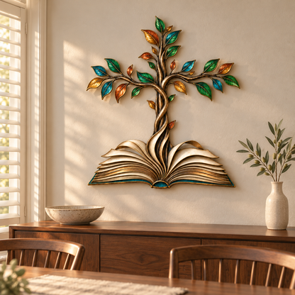 ✝️📖Rooted in Grace – Book & Cross Tree Metal Wall Art