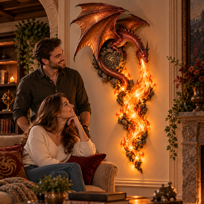 🔥🐲 Dragonfire Awakening – Illuminated Fire-Breathing Dragon Wall Decor