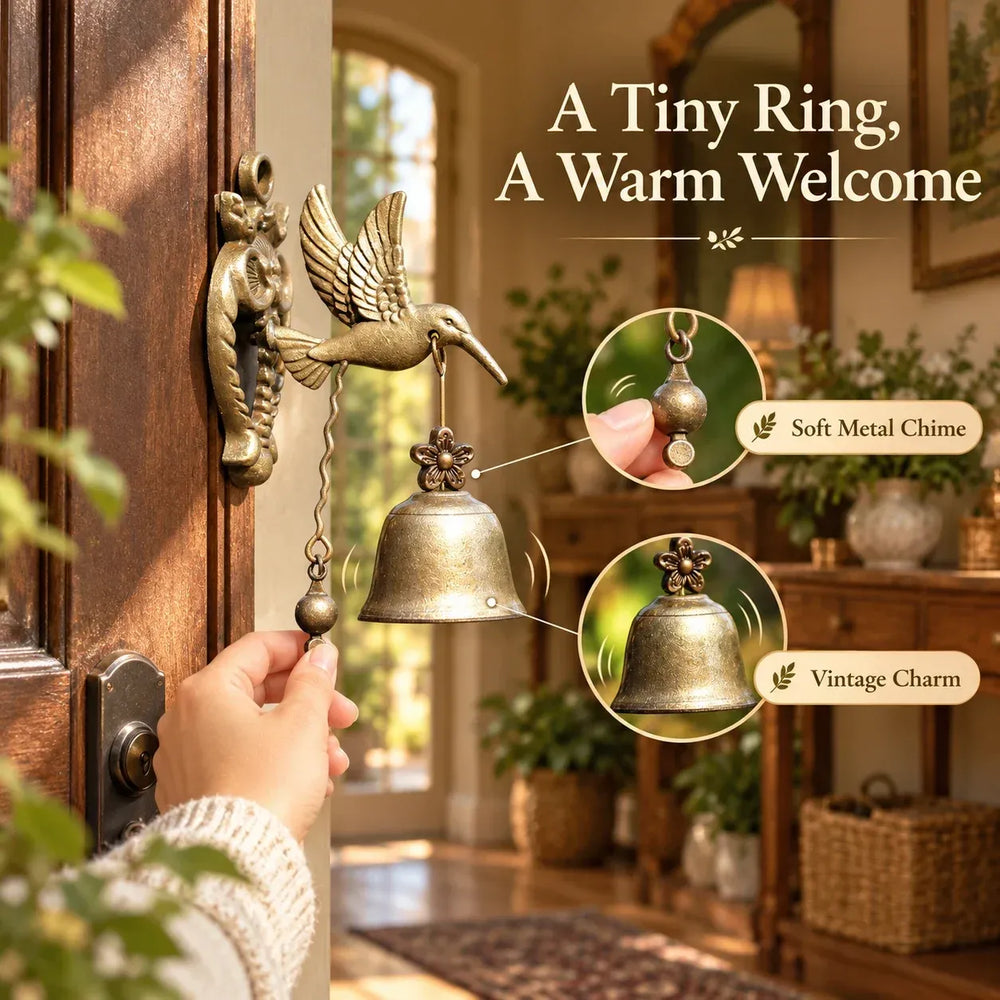 Hand pulling the hanging bead of a vintage animal door chime