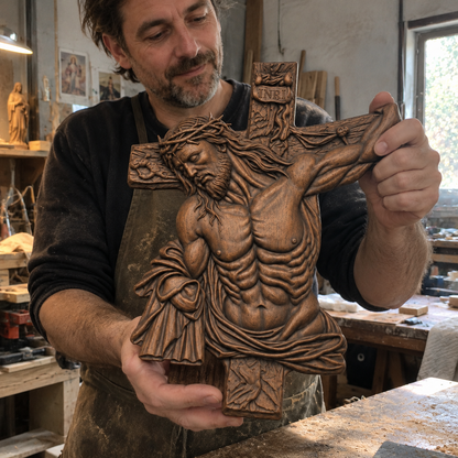 Faith & Grace™ Hand-Carved Wooden Crucifix – Jesus Christ Wall Cross