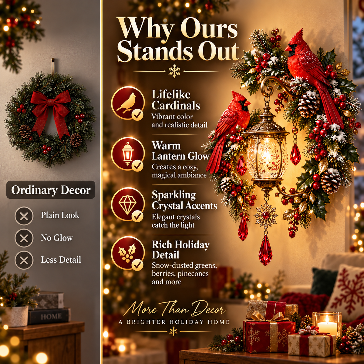 Cardinal lantern holiday scene