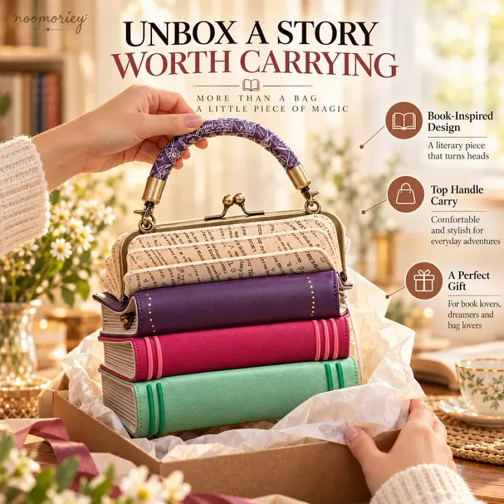 📚✨Book Stack Handbag – Vintage-Inspired Book-Shaped Top Handle Purse, Unique Gift for Book Lovers