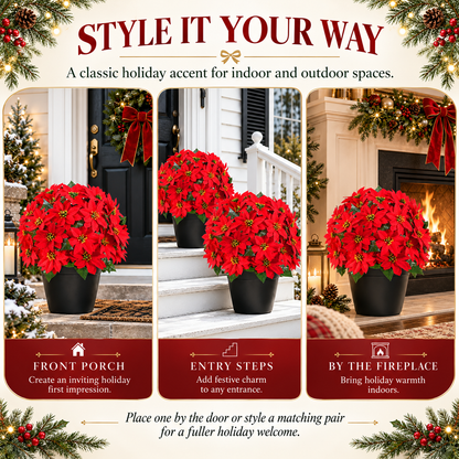 Christmas Poinsettia Porch Stakes , Artificial Holiday Plants for Indoor & Outdoor Decor