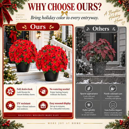 Christmas Poinsettia Porch Stakes , Artificial Holiday Plants for Indoor & Outdoor Decor