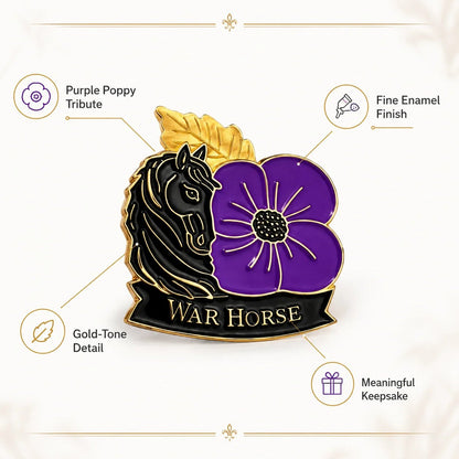 🎁 2027 Fellime®Limited Edition War Horse Purple Poppy 111th Anniversary Remembrance Brooch