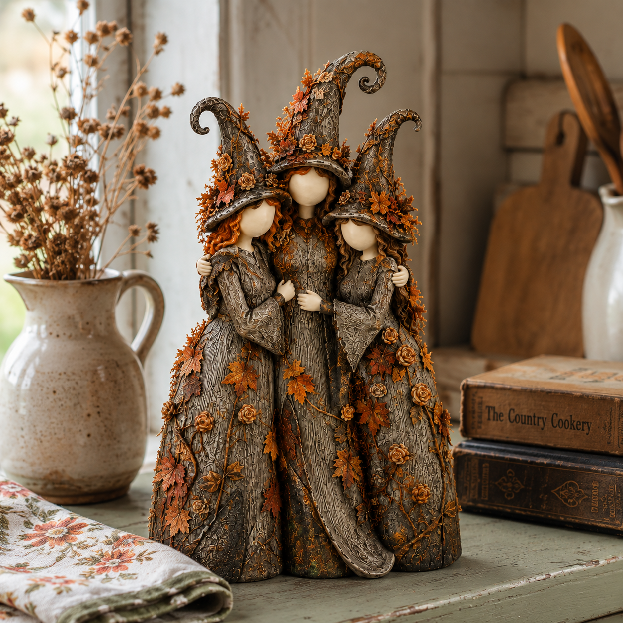 🍂Vintage Autumn Witch Sisters Sculpture