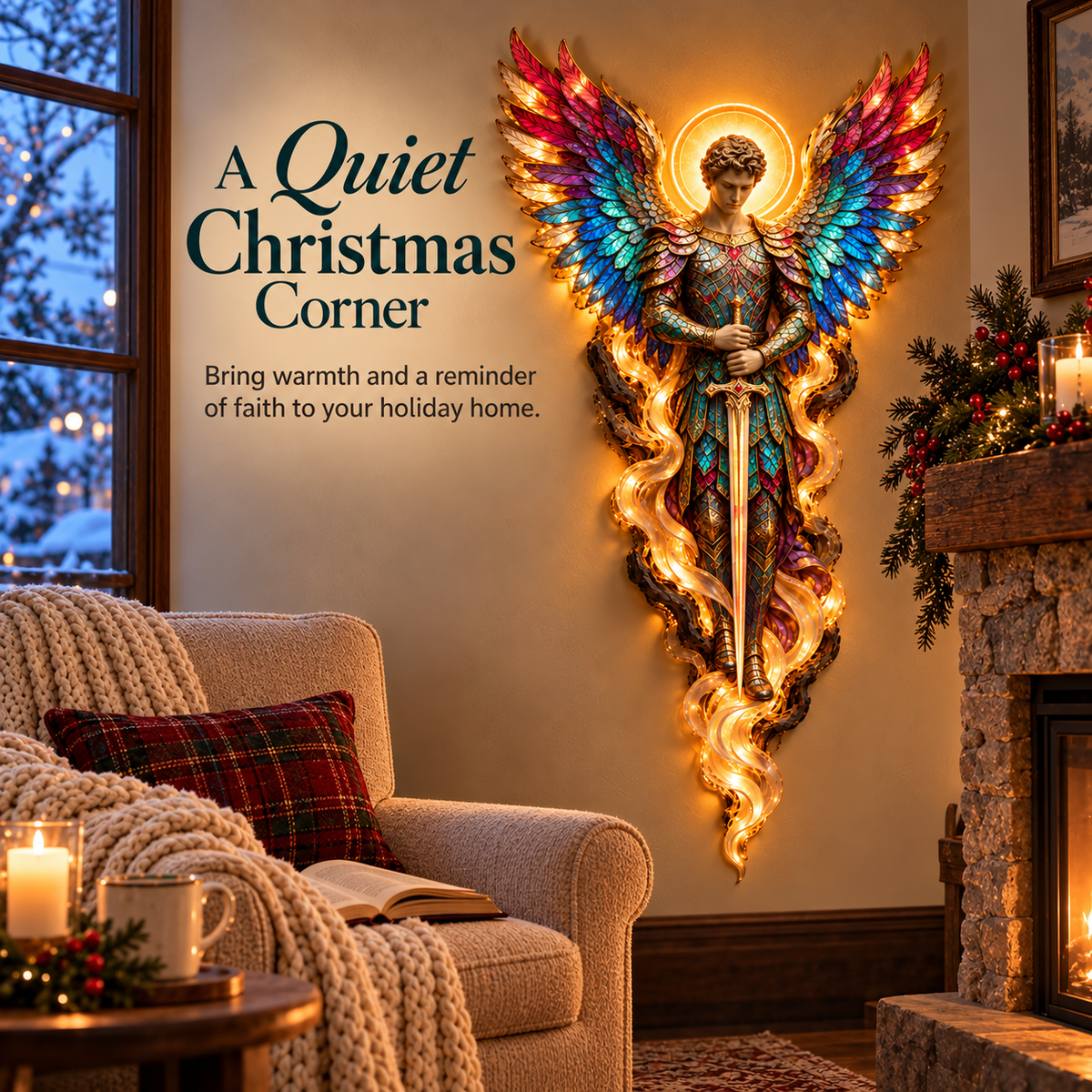 🕊️ Wings of Grace – Illuminated Angel Wall Art ✨