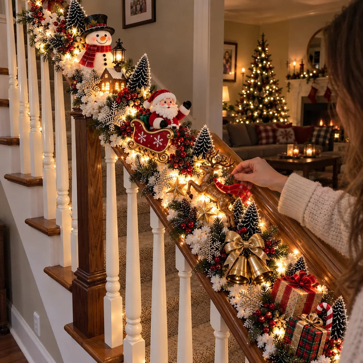 🔥😍Festive Sleigh Stairway Accent – Lighted Holiday Banister Decor🎅