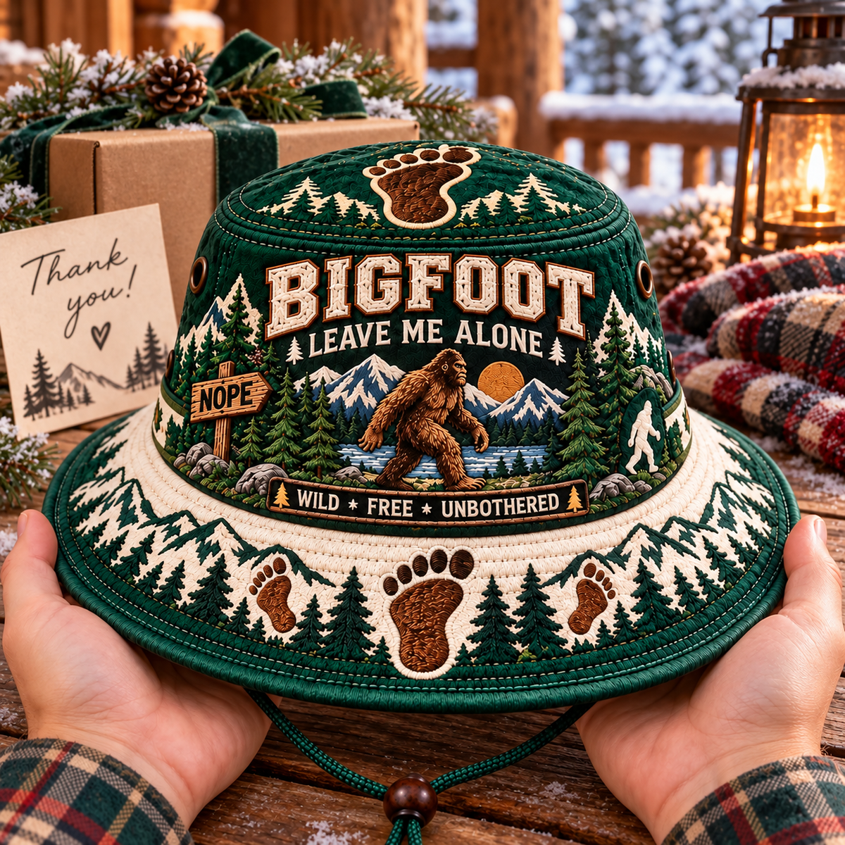 🦶🌲 Bigfoot “Leave Me Alone” Embroidered Boonie Hat — Wild, Free & Unbothered