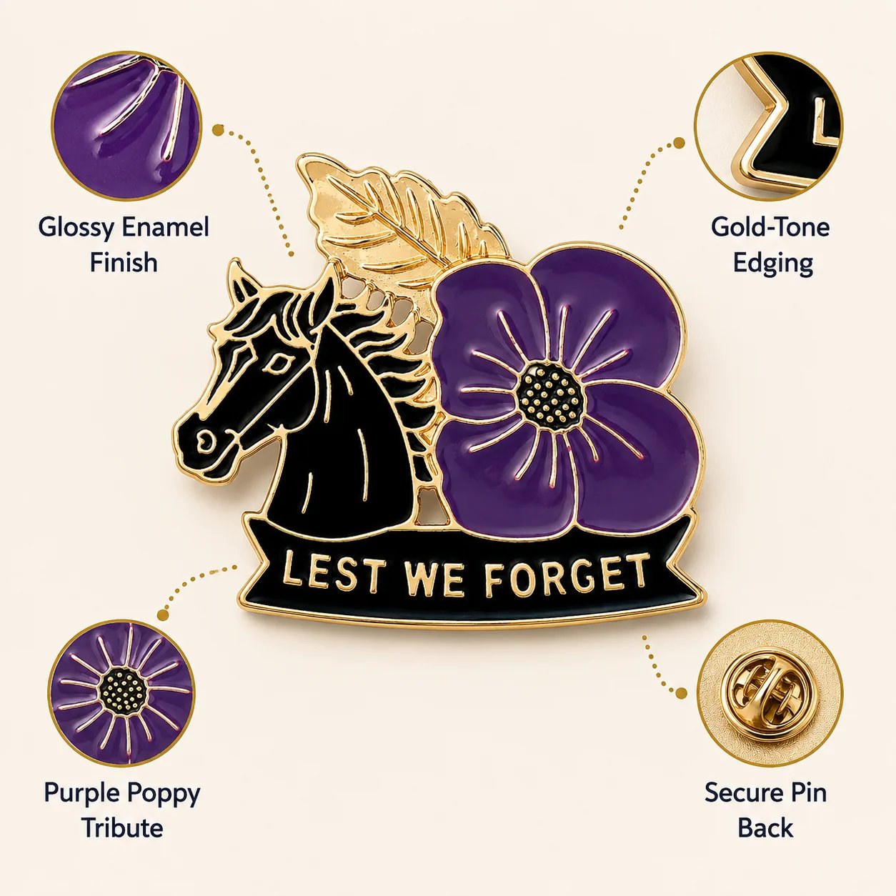 🎁 2027 Fellime®Limited Edition War Horse Purple Poppy 111th Anniversary Remembrance Brooch