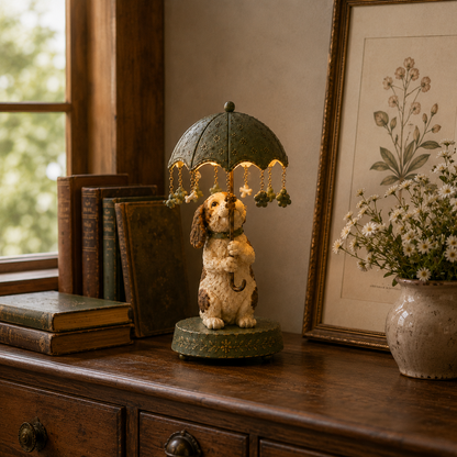 ☂️🐾 Vintage Rotating Umbrella Animal Lamp
