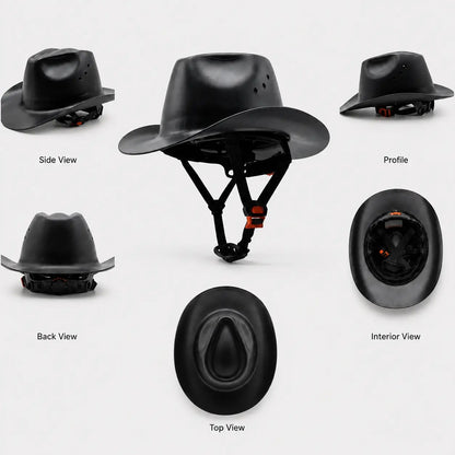 🤠Cowboy-Style Hard Hat – Wide Brim Safety Helmet with Chin Strap🛡️