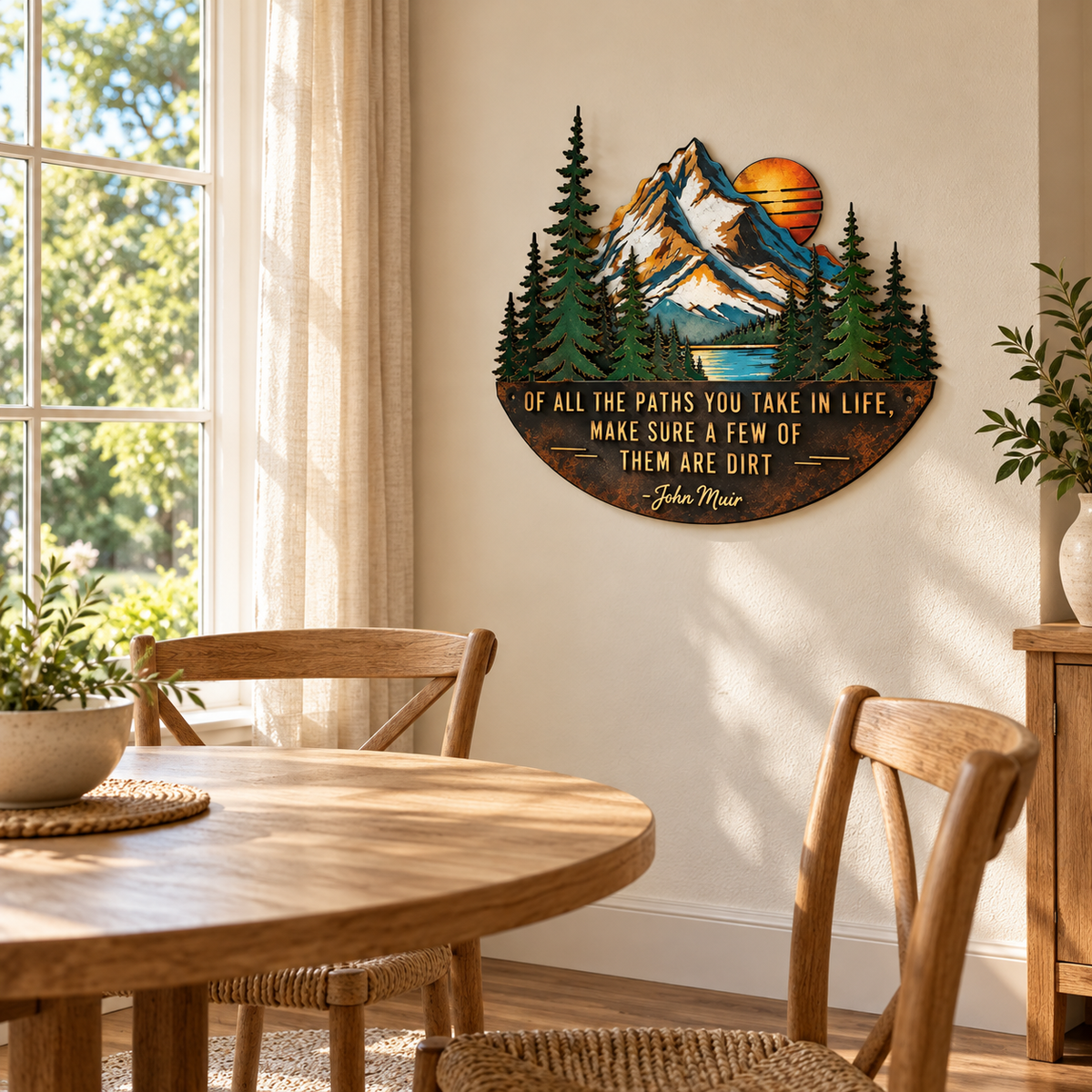 ⛰️John Muir Quote Metal Wall Art – Mountain Peaks & Pine Forest Design