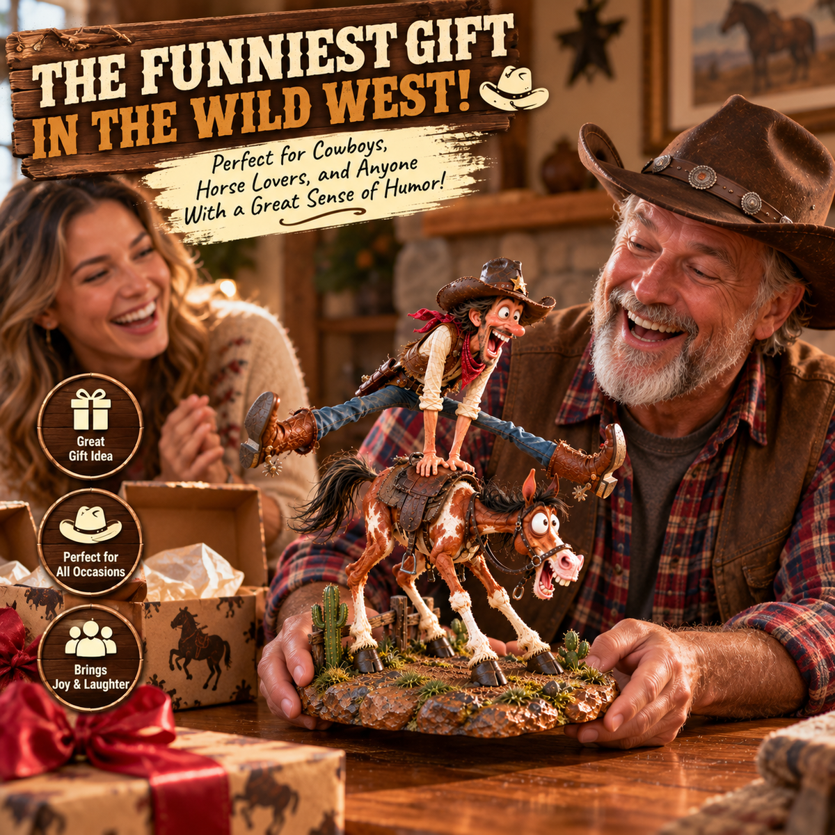 Funny cowboy and horse Western collectible presented as a gift