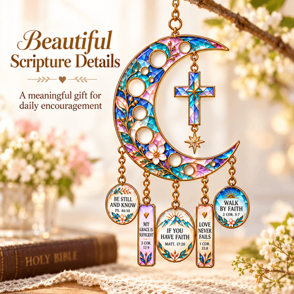 ✨🌙 Crescent Moon of Faith – Scripture Cross Hanging Ornament✝️