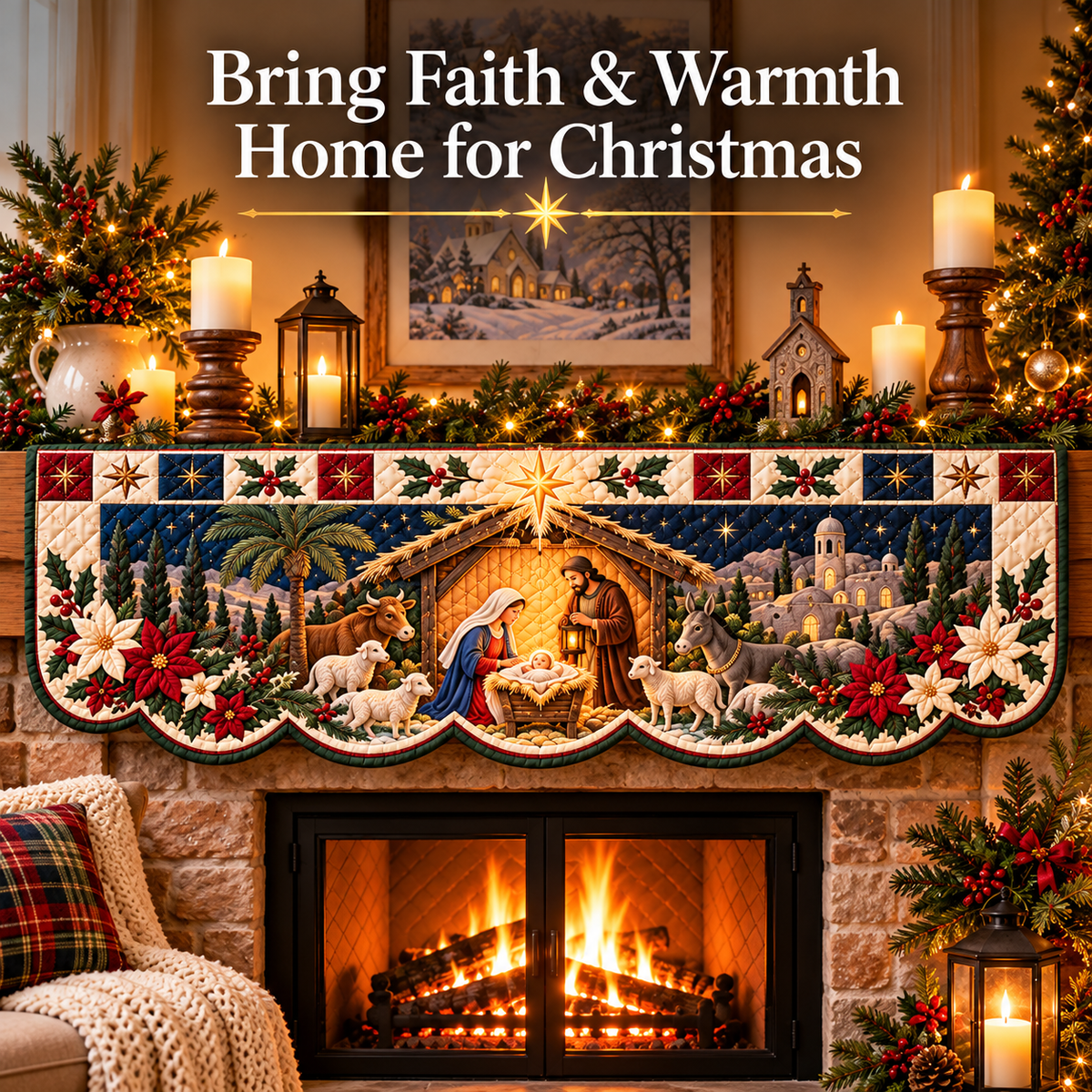 ✨✝️Christmas Blessings – Quilted Mantel Scarf Collection