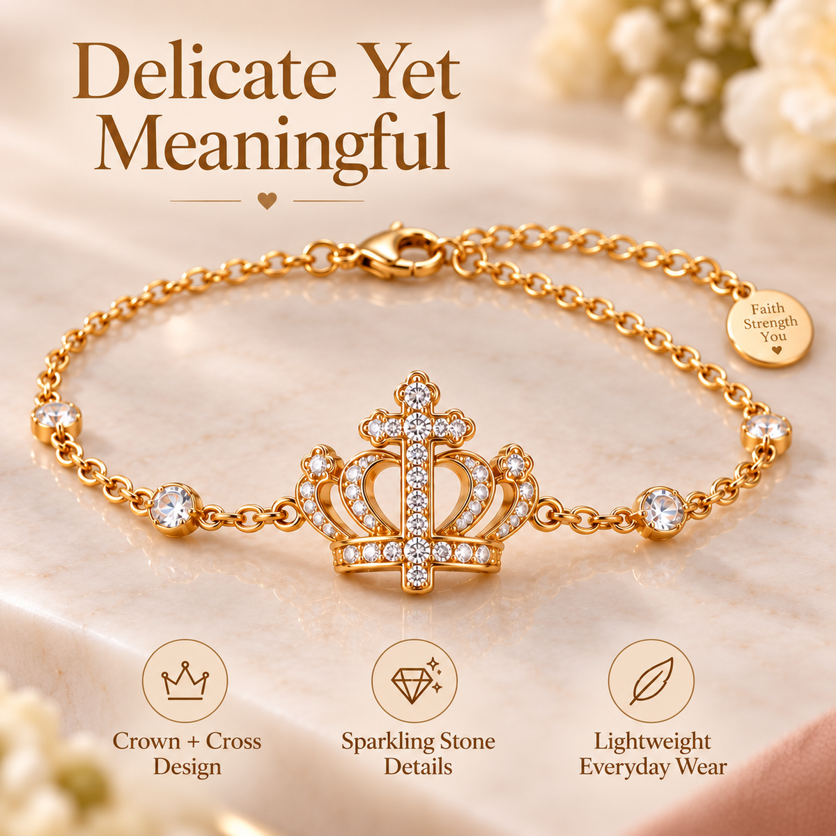 Crown of Faith bracelet features